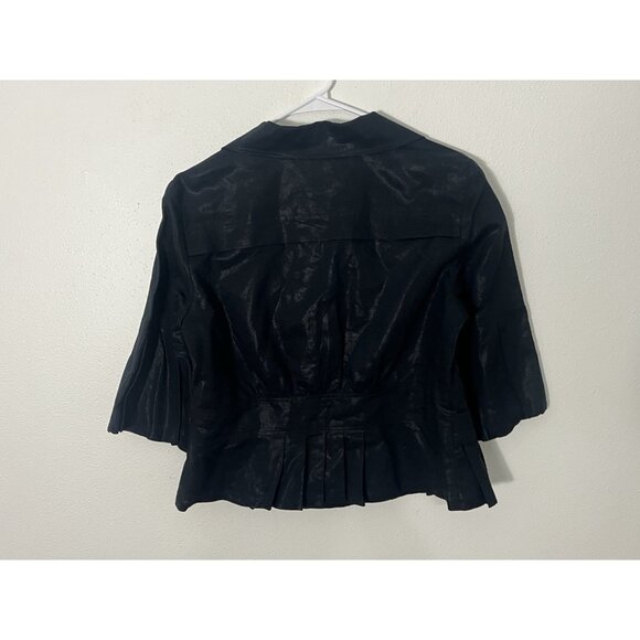 Randy Kemper Button Down Shiny Black Linen Blend Blouse Size 12 - Picture 10 of 15
